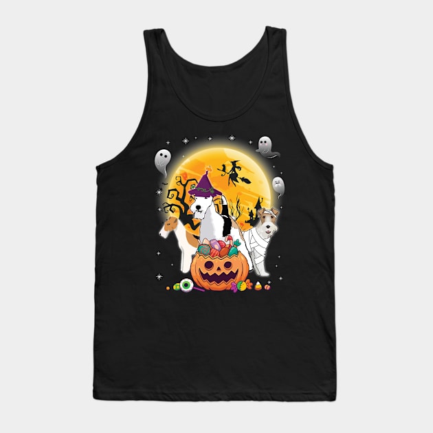 Wire Fox Terrier Dog Mummy Witch Moon Ghosts Happy Halloween Thanksgiving Merry Christmas Day Tank Top by joandraelliot